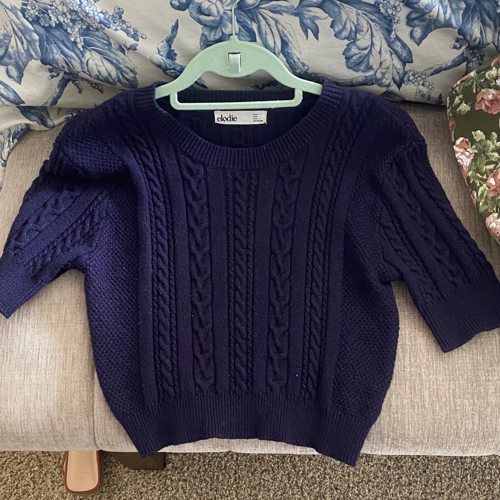 Navy Cable Knit Cropped Sweater
